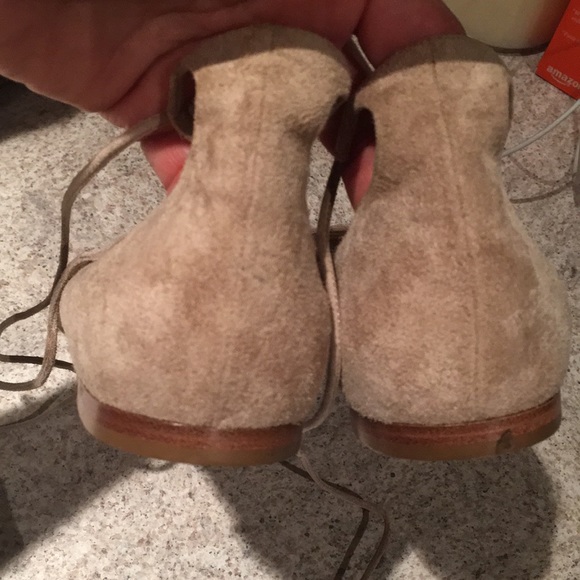 GIANVITO ROSSI TAN SUEDE EUC ANKLE TIE UP BALLET FLATS SIZE 40 - Picture 6 of 10